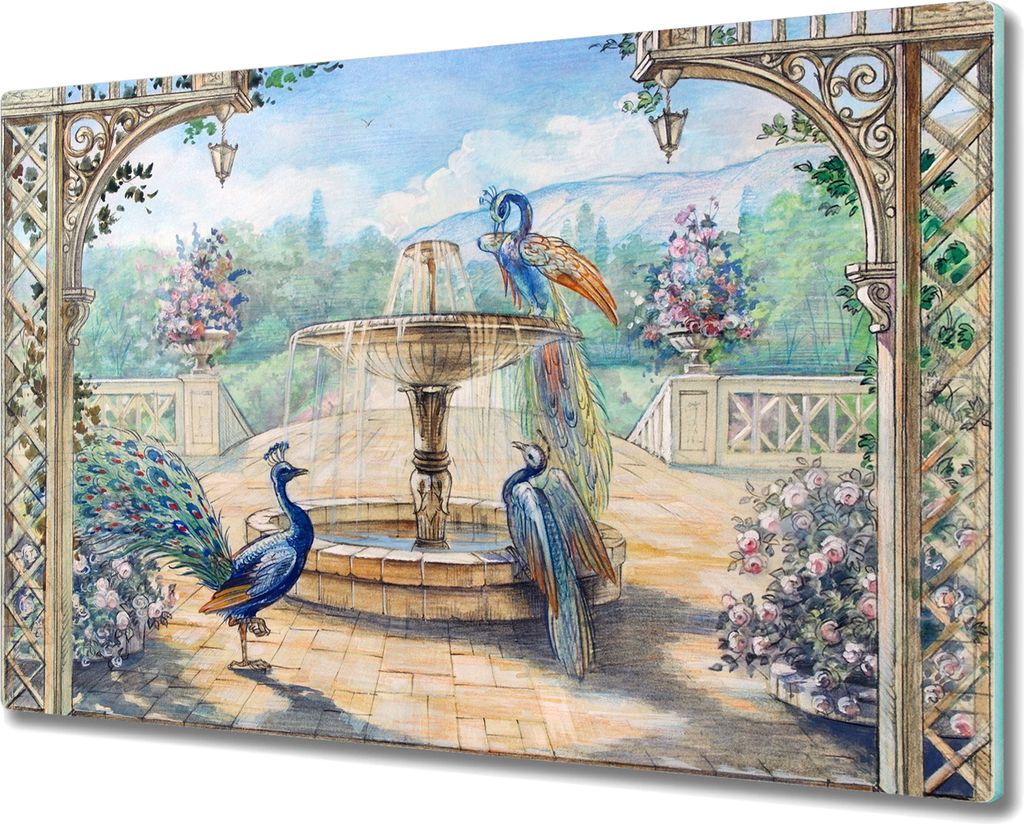 Coloray Hackbrett Kochplattenabdeckung Herdabdeckplatte 80x52 cm Schneidebrett Küchenbrett - Brunnen