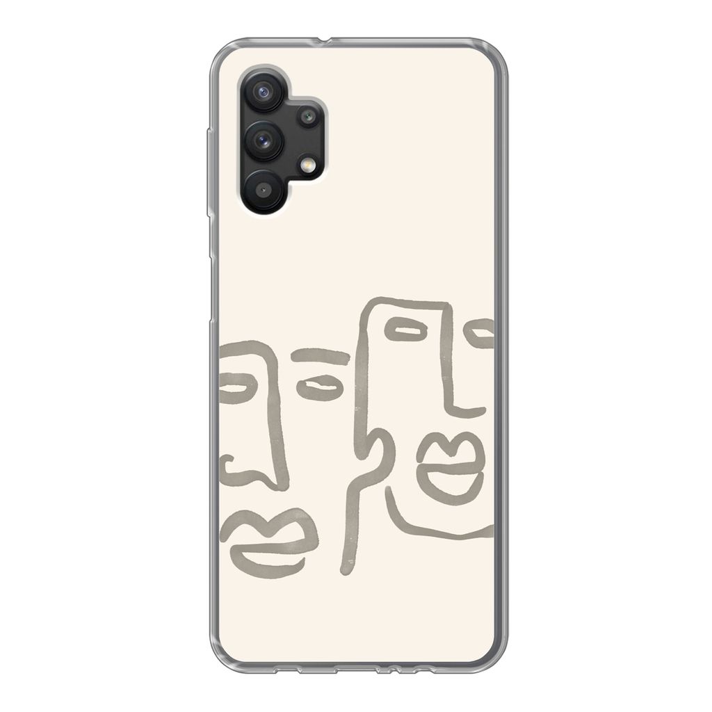 MuchoWow Handyhülle Schutzhülle Hülle für Samsung Galaxy A32 5G Gesicht - Abstrakt - Strichzeichnung Silikon Softcase Handy Hülle - Softcase