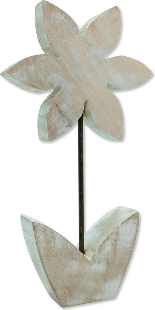 Holz Skulptur Blume weiß-braun 14 x 26cm Dekofigur Tisch-Deko Holzblume Figur