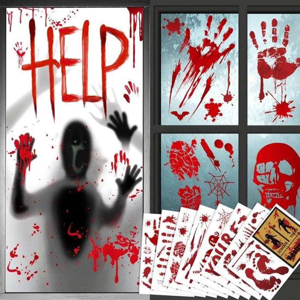 Autocollants Halloween Sang - 88 Empreintes sans Traces pour Mur et Vitre