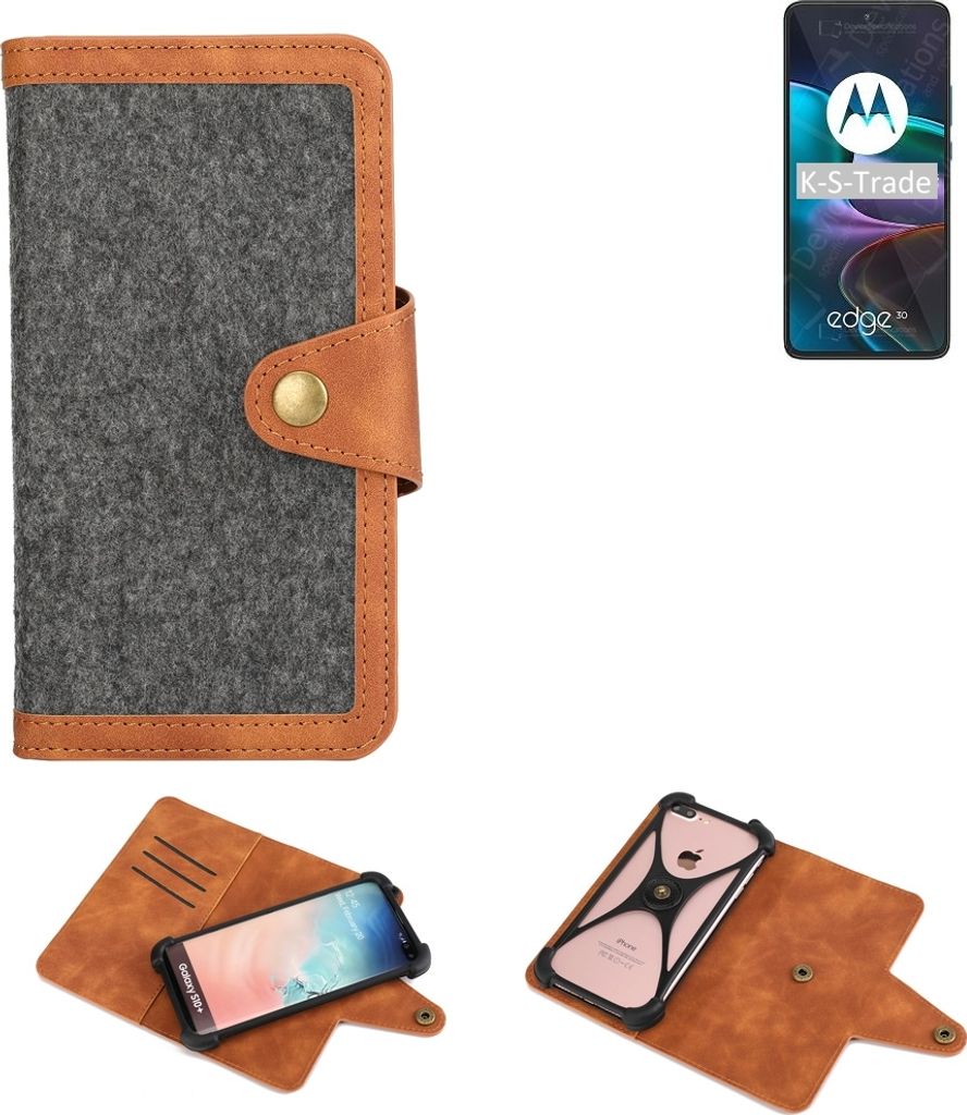 K-S-Trade Schutzhülle Handyhülle kompatibel mit Motorola Edge 30 Filz Hülle Kunst-Leder dunkelgrau braun (1x)