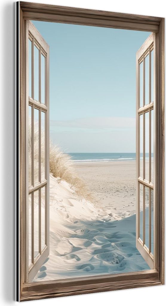 MuchoWow Wanddekoration Metall Metallbild Wandkunst 80x120 cm Aussicht - Hochgras - Dünen - Meer - Landschaft MuchoWow Aluminium Gemälde - Bilder