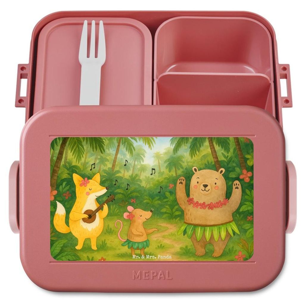 Mr. & Mrs. Panda Lunchbox Waldtiere Aloha Design - Rot Pastell - Geschenk, Essensbox, Tanzen, Essensbehälter, Tiere, Lachen, Bento Box, Bentobox, ...