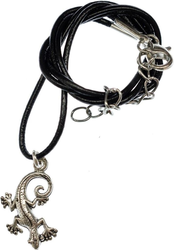 Gecko Salamander Kette Halskette Miniblings Eidechse Echse versilbert Leder