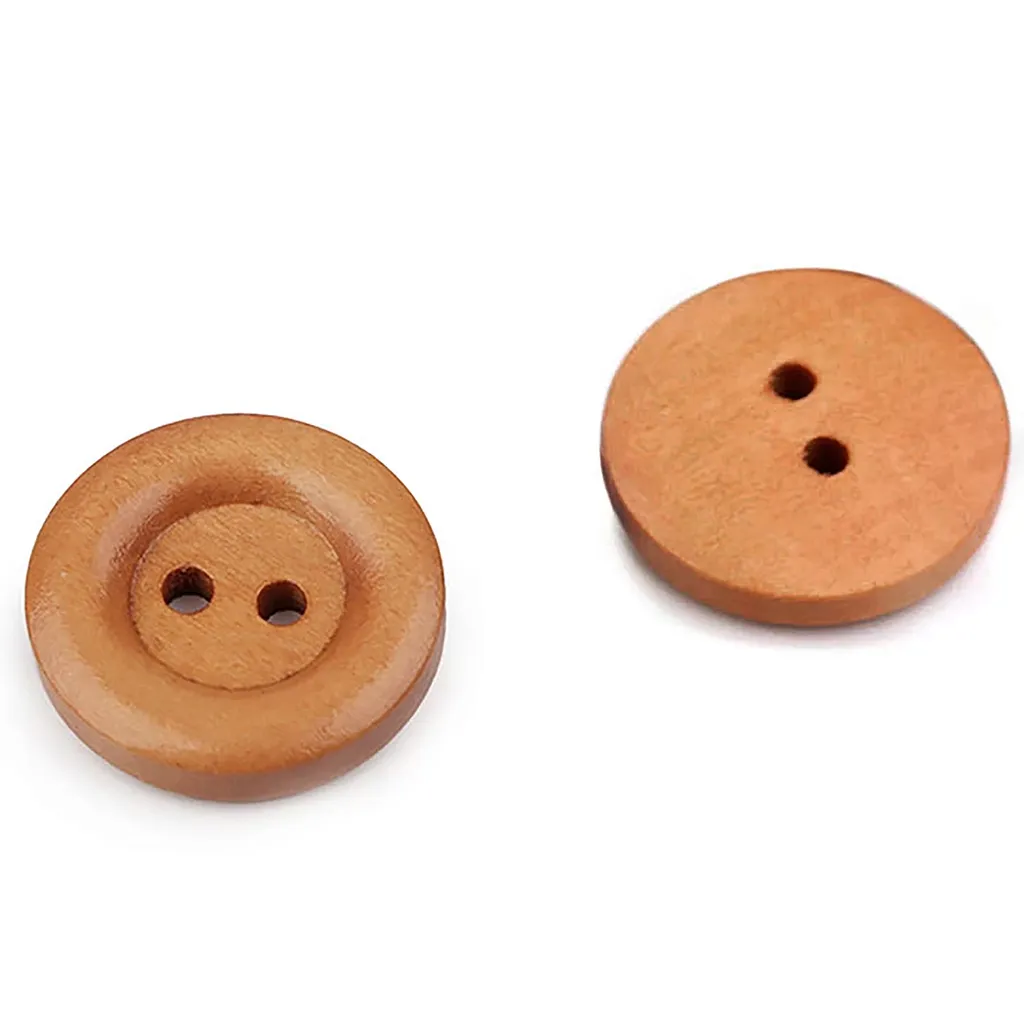 10 Strukturierte Holzknöpfe – 30mm, Rund, 2-Loch, Braun Für Nähen & Basteln