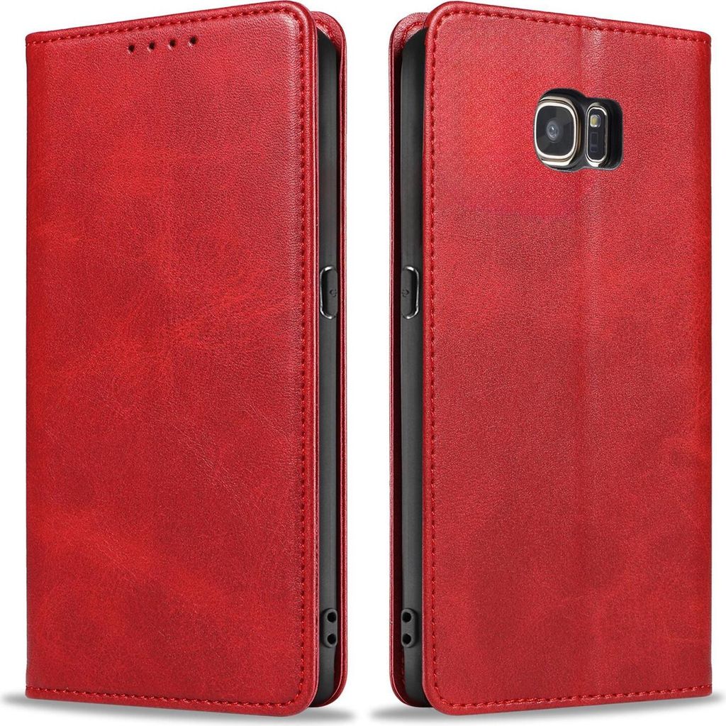 Handyhülle für Samsung Galaxy S7 Edge Kunstleder Flip Cover Hülle Handytasche Case Kartenfach Farbe: Rot