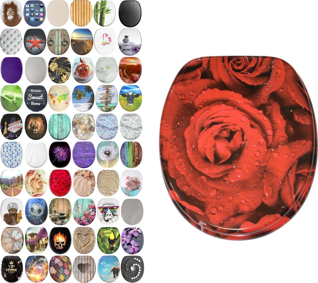 SANILO WC-Sitz mit Absenkautomatik Rosen, Toilettendeckel direkt vom Hersteller, Klodeckel, Klobrille, WC Deckel, Toilettensitz, Toilettenbrille