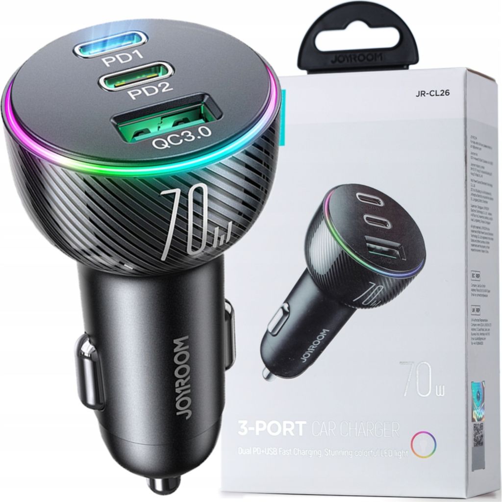 Nabíjačka do auta Joyroom 70 W s 3 portami: USB, 2 X USB C Obrázok produktu 