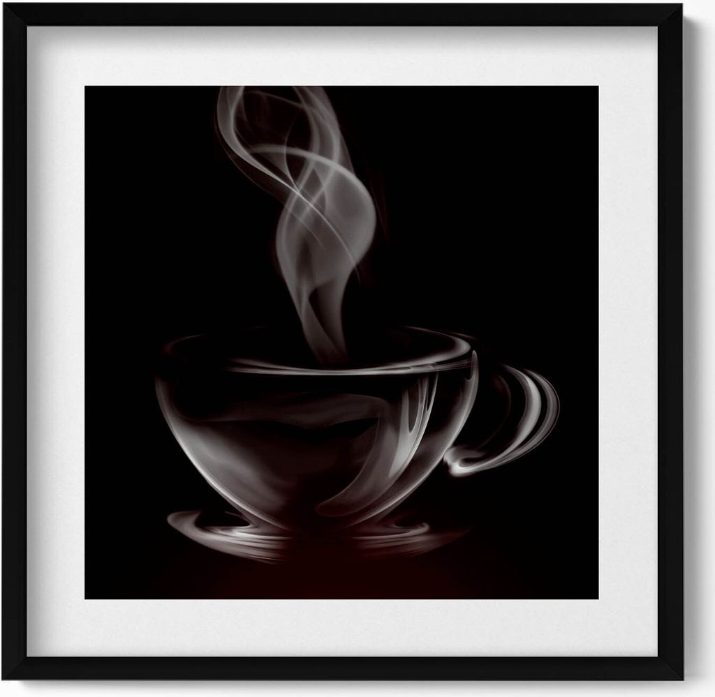 Abstrakte Tasse Kaffee– Wandbild mit Rahmen – Gerahmtes Bild – Wanddekoration – 50x50 cm – Schwarz Rahmen