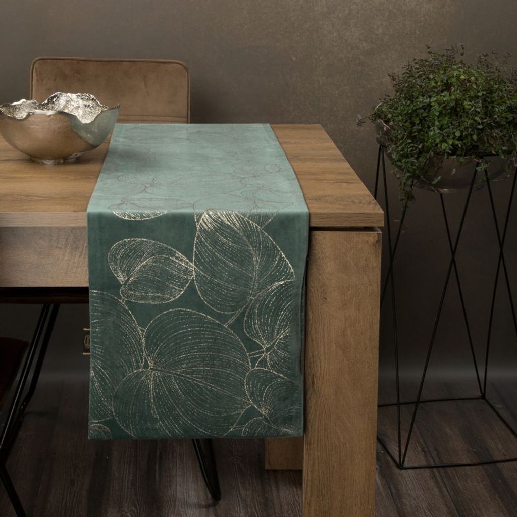 Festliche Tischdecke Tischdekoration BLINK 16 35x180 cm dunkelminze VELVET