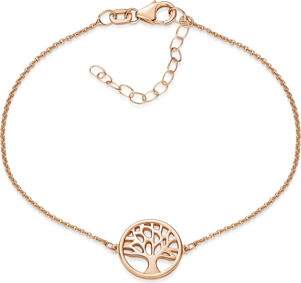 Dünnes Armband mit Lebensbaum Anhänger aus Rose vergoldetem 925 Silber, mithilge der Verlängerung16 bis 19,5cm längenverstellbar