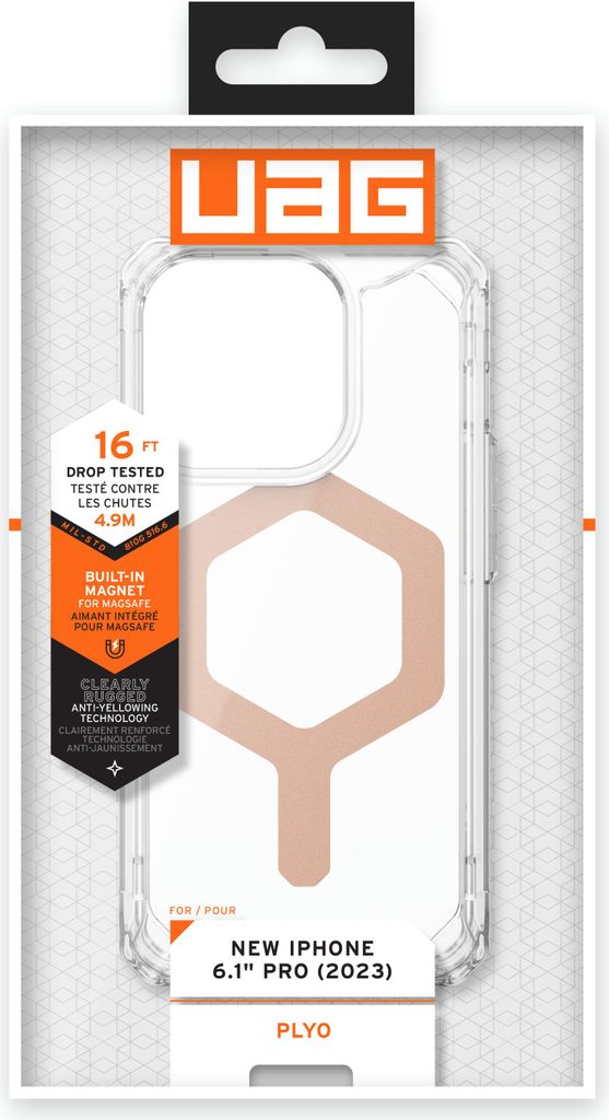 Urban Armor Gear Plyo Magsafe, Cover, Apple, iPhone 15 Pro, 15,5 cm (6.1"), Roségold, Transparent
