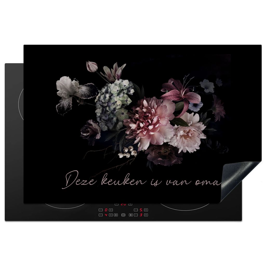 KitchenYeah Herdabdeckplatte Blumen - Diese Küche gehört der Großmutter - Zitate - Vintage - Großmutter , 76x51cm, Küche Deko, Glaskeramikko...