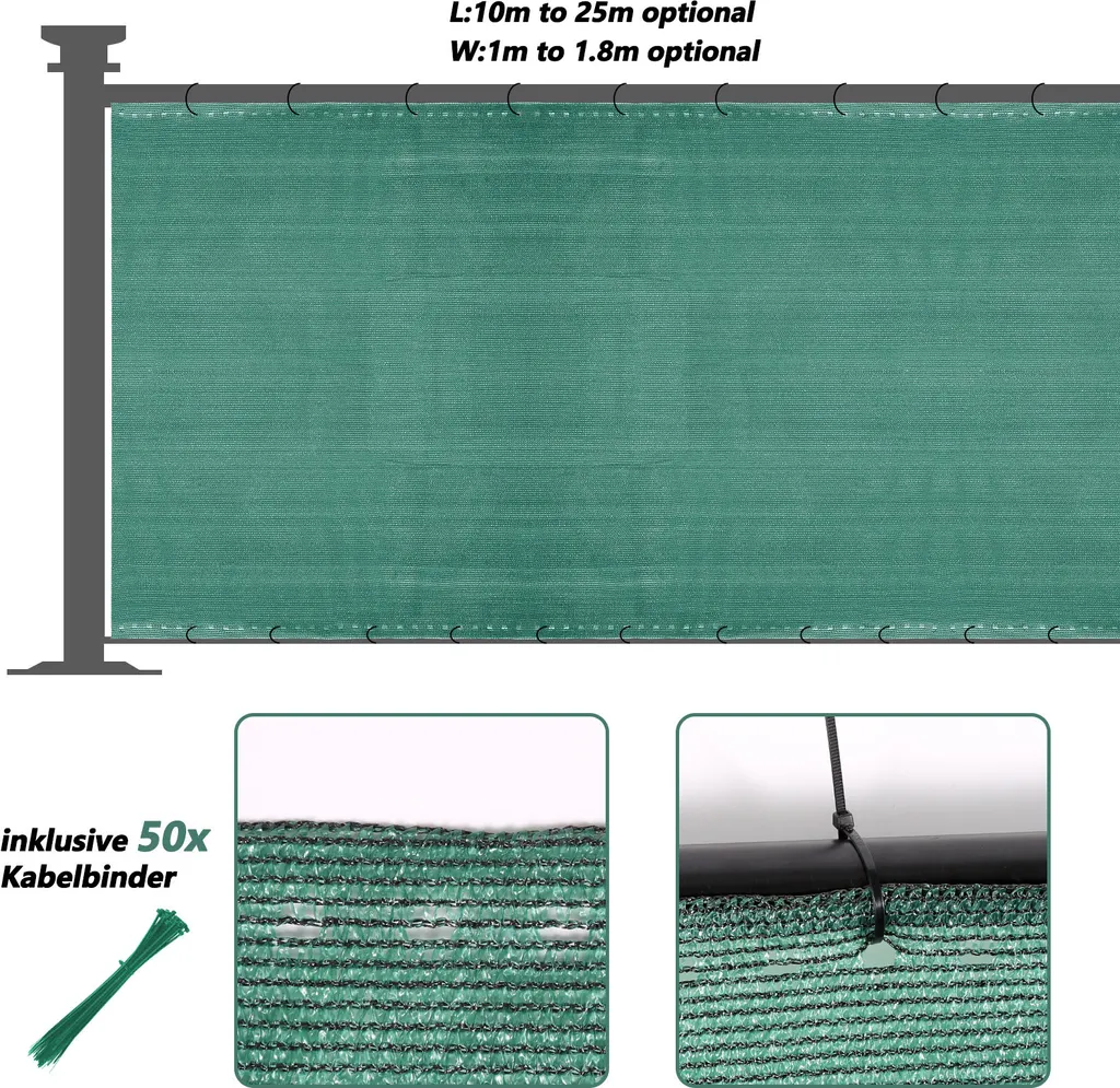 Rete Ombreggiante 1.8x20m TolleTour HDPE 150g Verde | Frangivista Professionale - 2