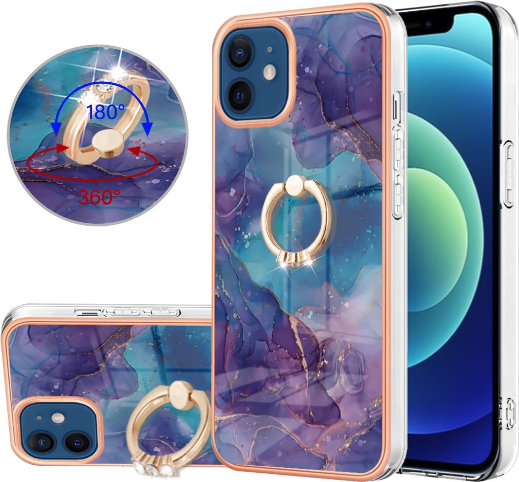 iPhone 12 / 12 Pro Hülle, Muster TPU Silikon Stoßdämpfer Bumper Schutzhülle mit Ring Ständer für iPhone 12 / iPhone 12 Pro Lila