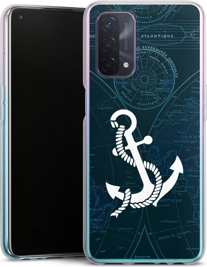 DeinDesign Handyhülle für Oppo A74 5G Silikon Hülle Case Smartphone Schutzhülle Anker Landkarte Segeln
