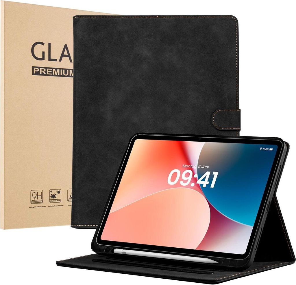 LBH Tablet Schutzhülle + 2x 9H Display Glas für Apple iPad Air 6. Gen 13 Zoll Cover Case Schutz Tablet Farbe: Schwarz