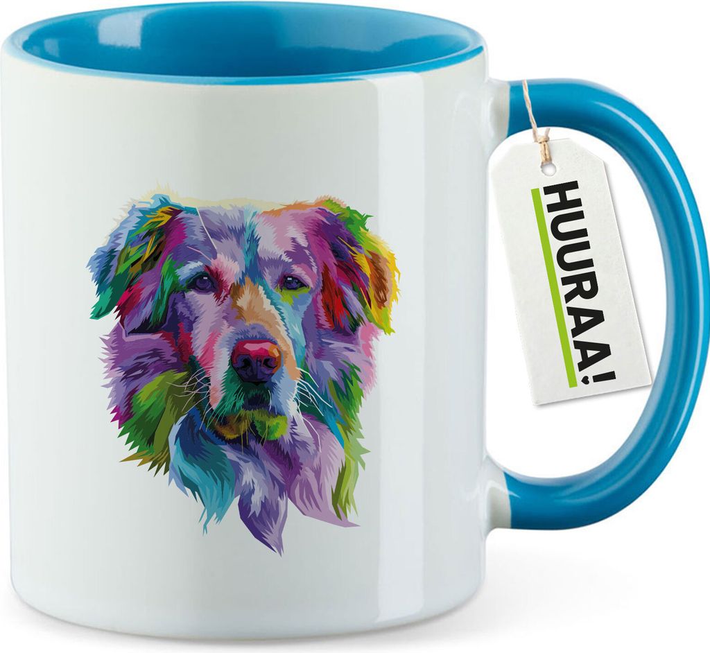 Huuraa Kaffeetasse Golden Retriever Colorful 330ml Blau Keramik Kaffeebecher Geschenkidee