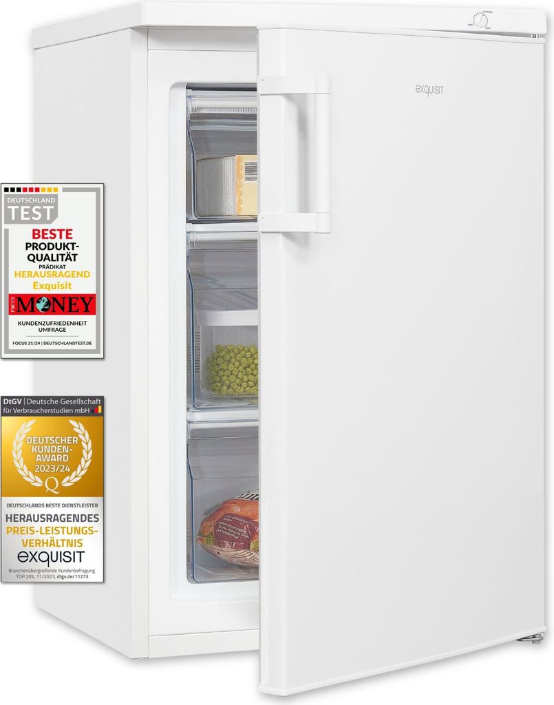 Exquisit Gefrierschrank GS81-H-010E weiss | Nutzinhalt: 85 L | 4-Sterne-Gefrieren | Türanschlag wechselbar | Standgerät
