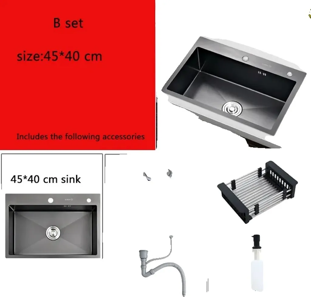 Évier de cuisine en inox blanc avec égouttoir et distributeur de savon