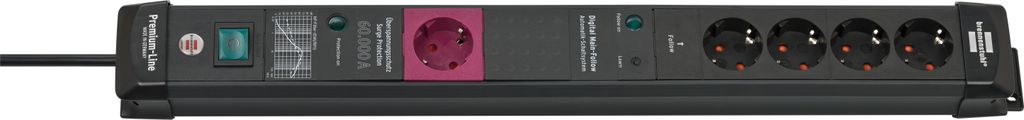 A power strip with multiple outlets and a switch.