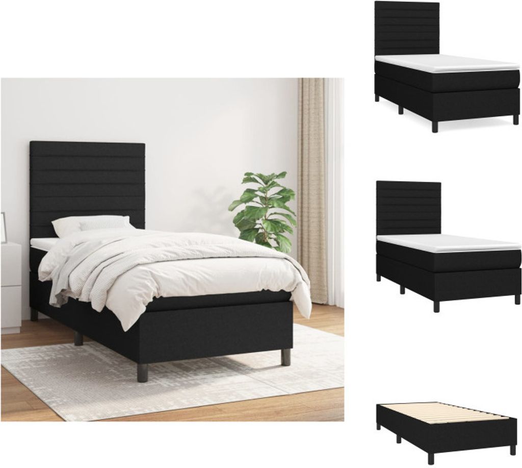 vidaXL Boxspringbett mit Matratze Schwarz 100x200 cm Stoff - Betten & Bettgestelle