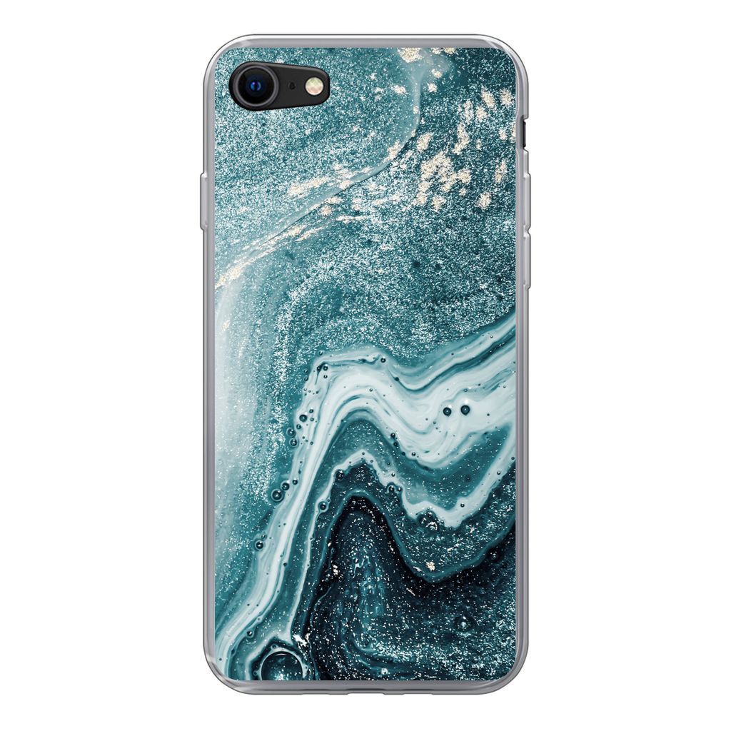 MuchoWow Handyhülle Schutzhülle Hülle für iPhone 8 Naturstein - Glitter - Muster Silikon Softcase Handy Hülle - Schutzhaube