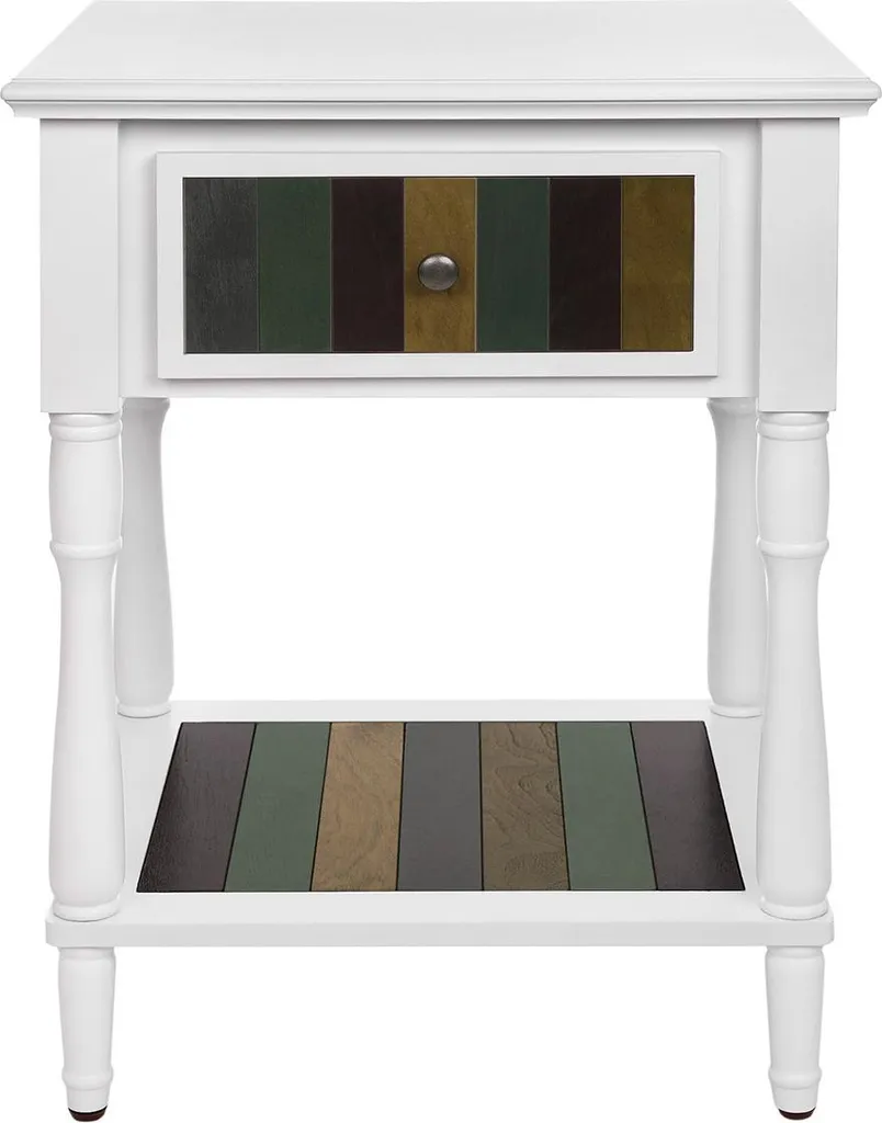 Table d'appoint blanche style colonial - Bout de canapé design rayé - 2