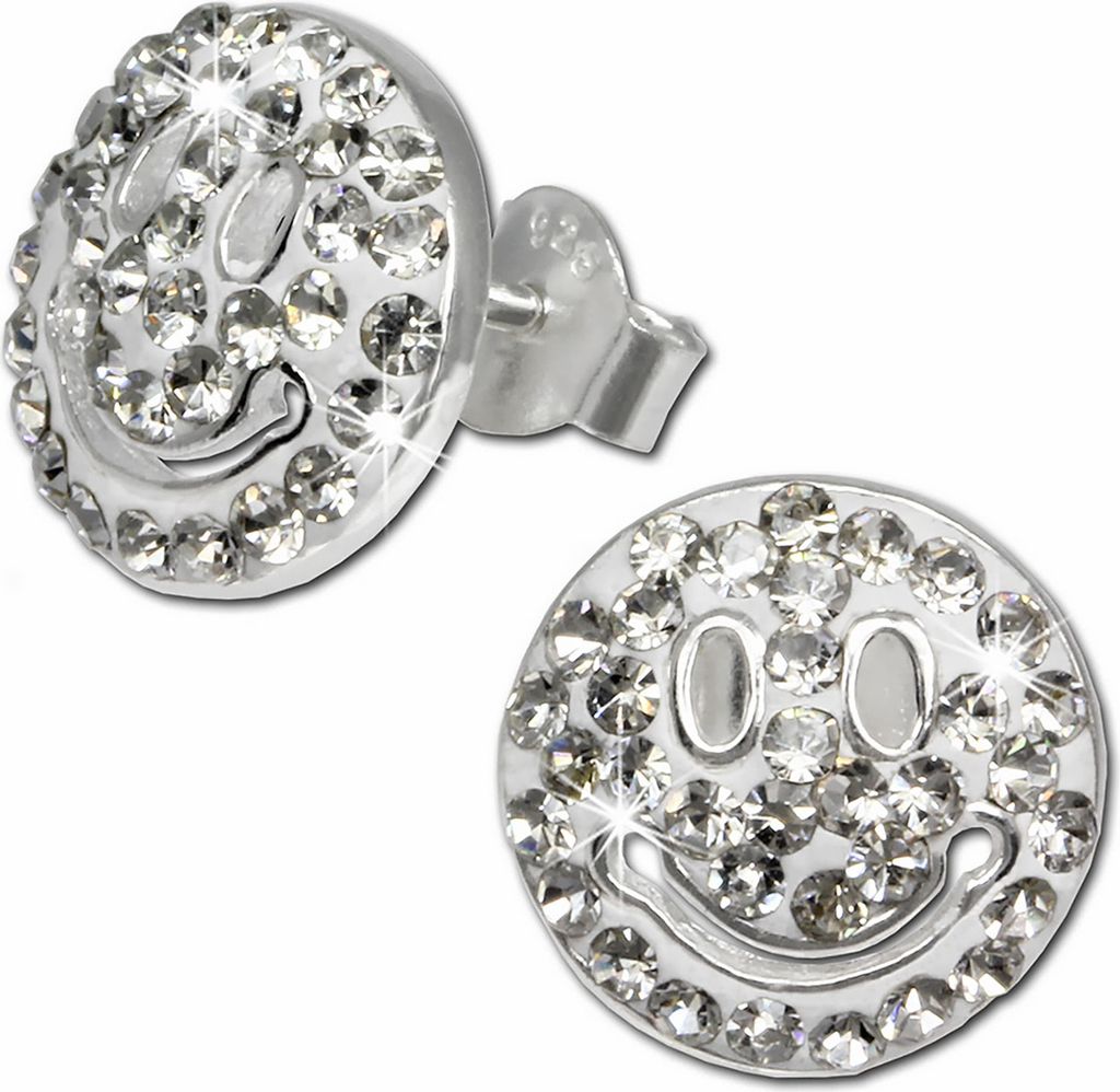 SilberDream weiß Ohrringe Smiley Zirkonia Damen 925 Silber Ohrstecker GSO218W