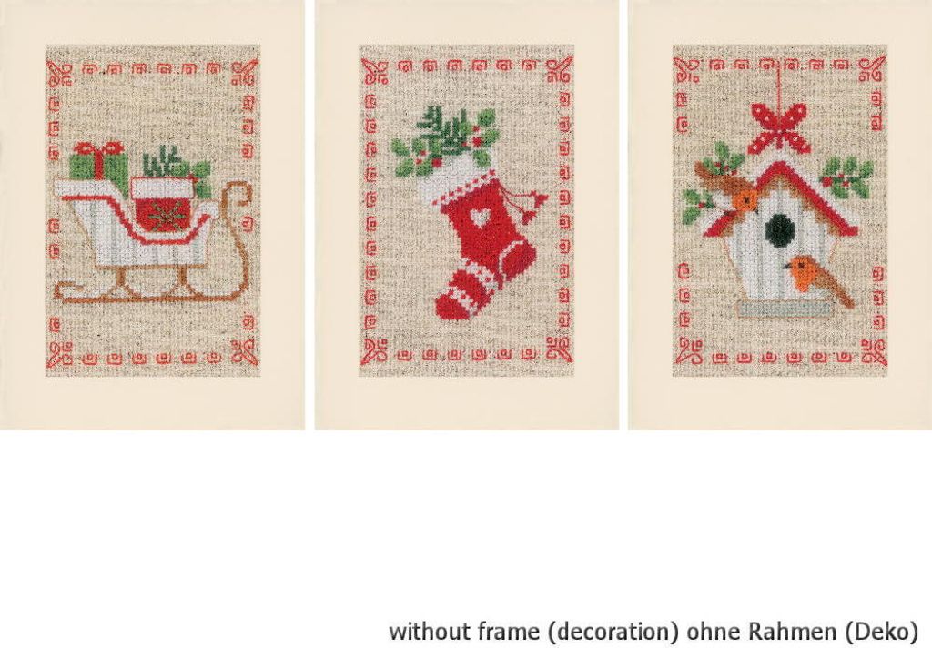 Vervaco Grußkarten Stickset "Weihnachtlich" 3er Set, Zählmuster