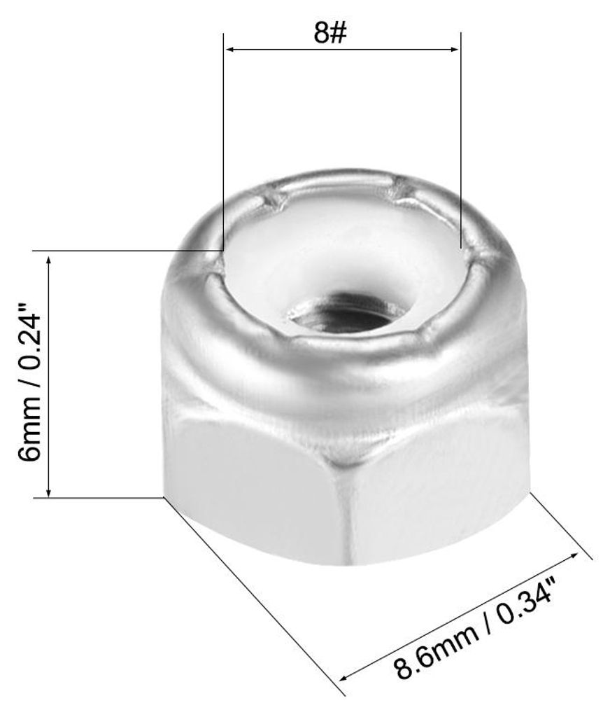 10 Stk.Nylon Einfš¹gung Hexagon Sperre Nuss 304 Edelstahl Glatt Geh?use 8#-32 de