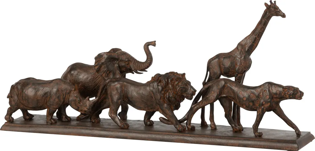 Statuette 5 Animaux en Ligne en Résine Marron pour Votre Salon