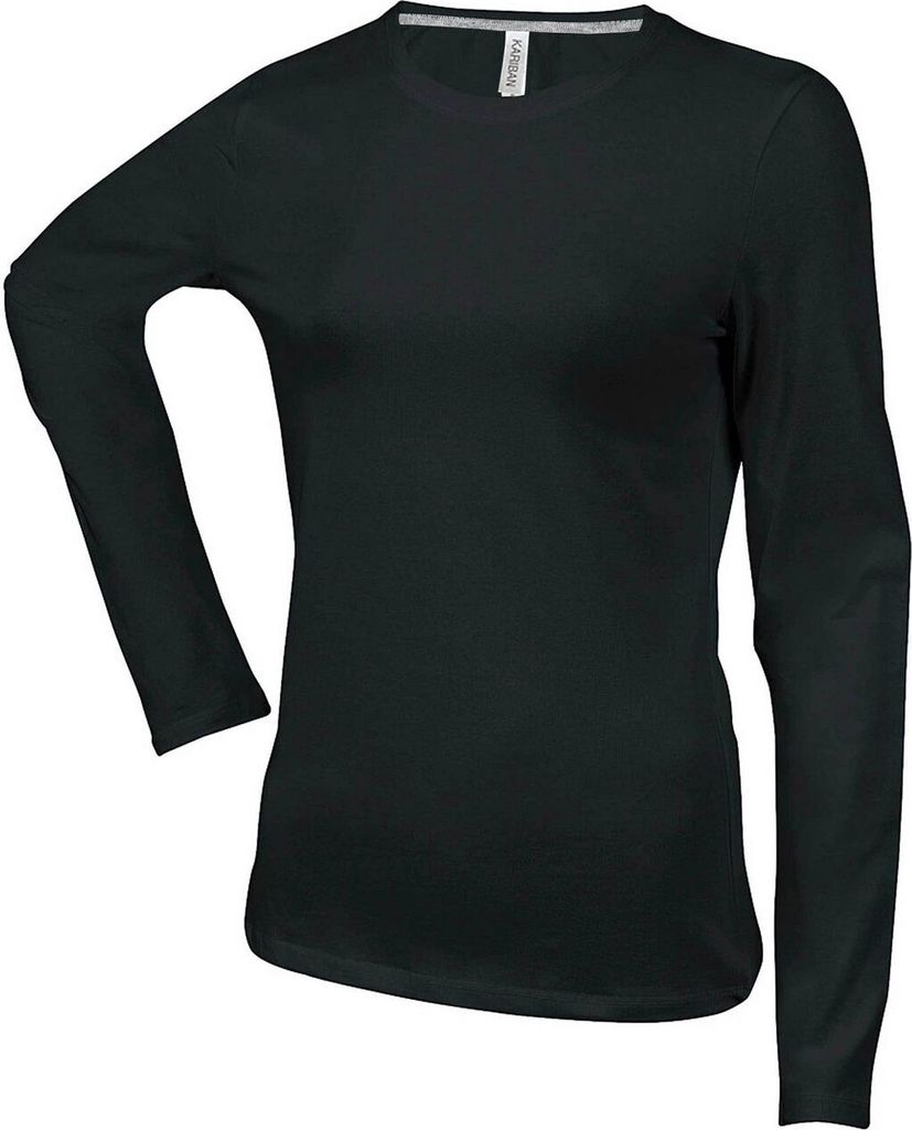 Kariban Damen Langarmshirt T-Shirt Longsleeve Shirt Baumwolle Rundhals, Größe:S, Farbe:Schwarz