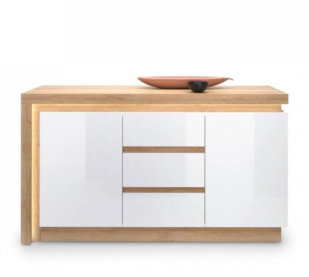 Commode de salon Lyon 5 compartiments bois clair et métal - Durable - 4