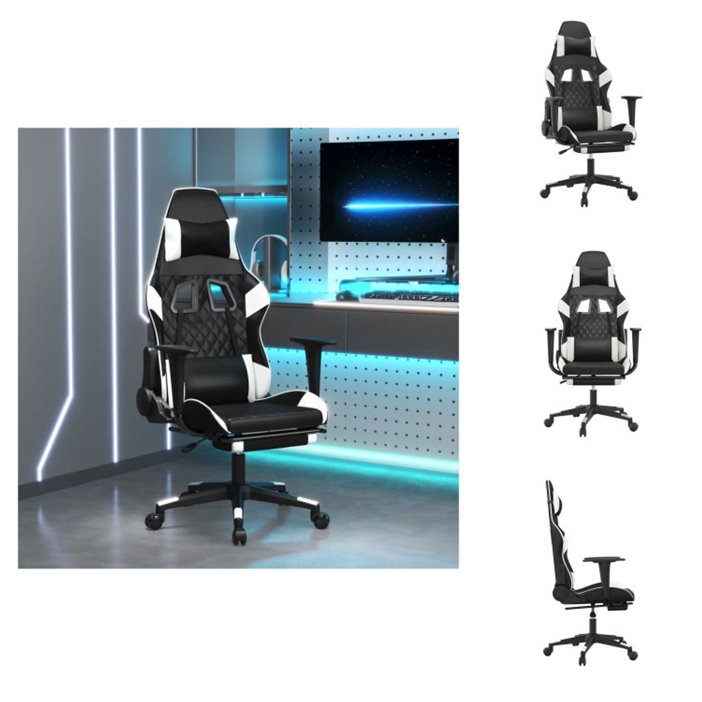 vidaXL Gaming-Stuhl mit Fußstütze Schwarz und Weiß Kunstleder - Gaming-Sessel