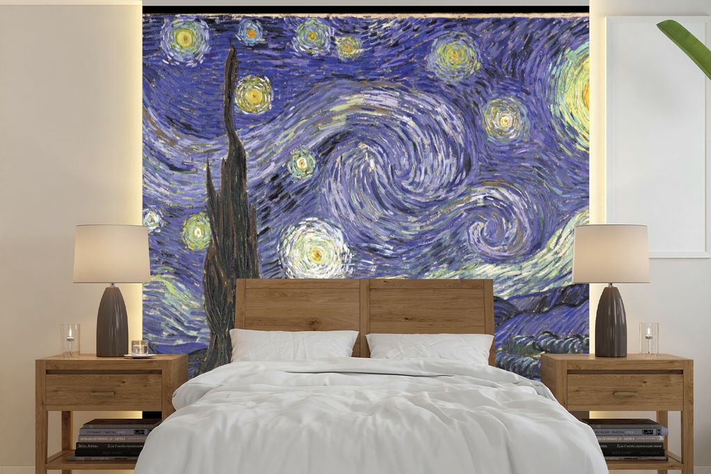 MuchoWow Fototapete für Wohnzimmer oder Schlafzimmer Wandtapete Vinyl Motivtapete Sternennacht - Vincent van Gogh - 300x300 cm - Wanddekoration