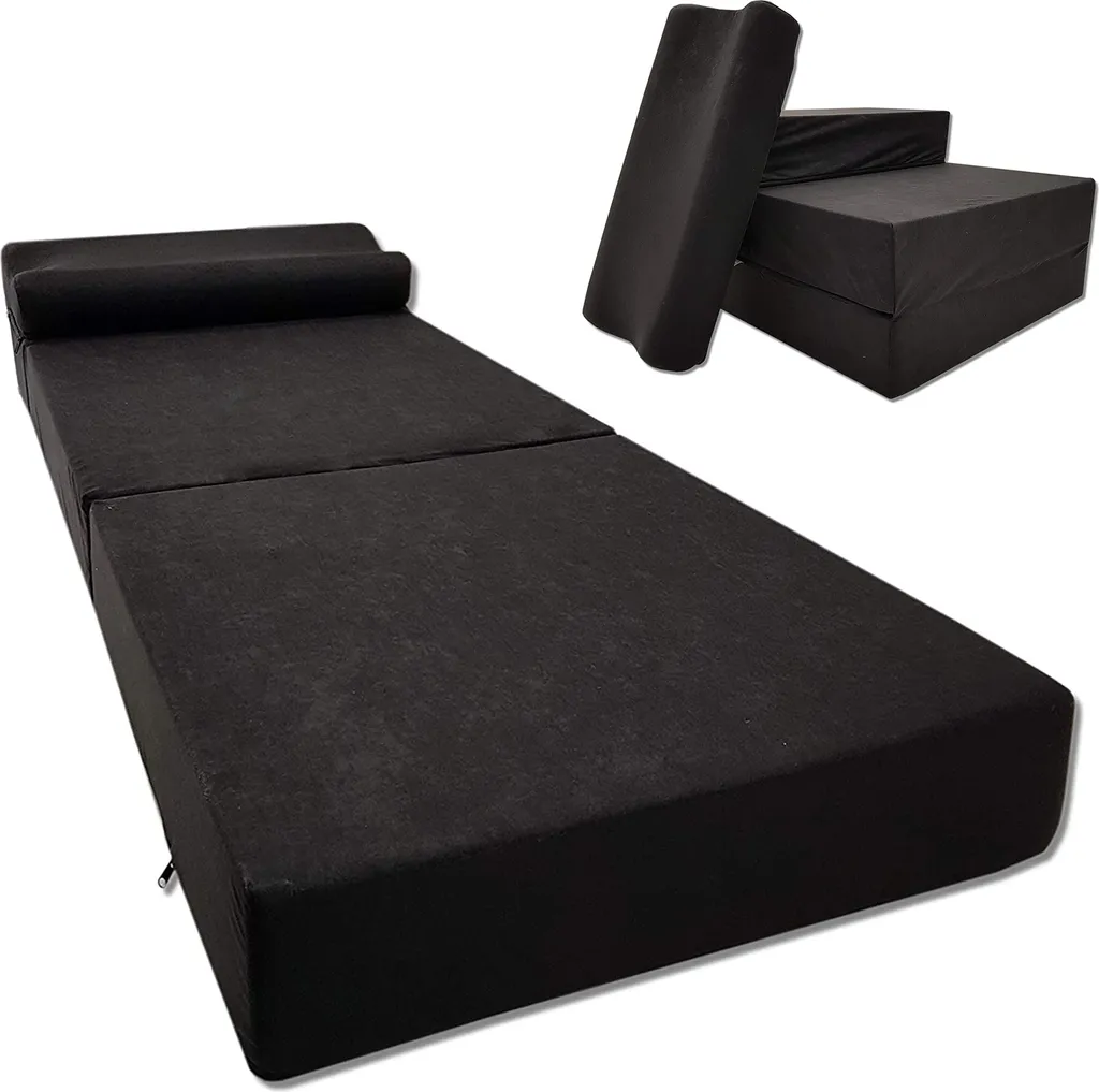 Lit d'invité Pliable 70x200 cm Noir - Couchage Voyage Hauteur 15cm