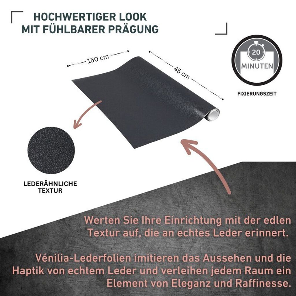 Klebefolie Leder grau - 67,5x150cm
