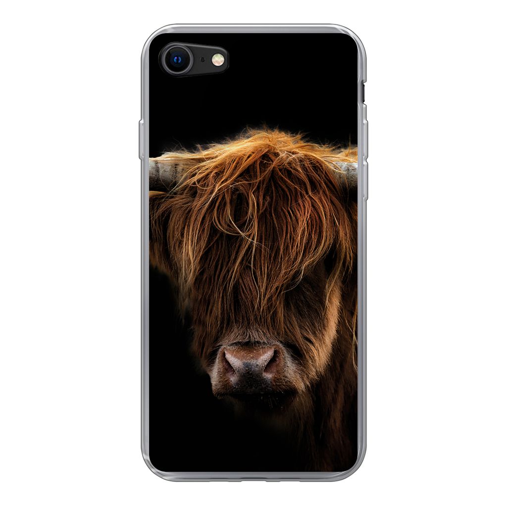 MuchoWow Handyhülle Schutzhülle Hülle für iPhone 8 Schottischer Highlander - Hörner - Schwarz - Tiere - Natur - Wild - Kuh Silikon Softcase ...