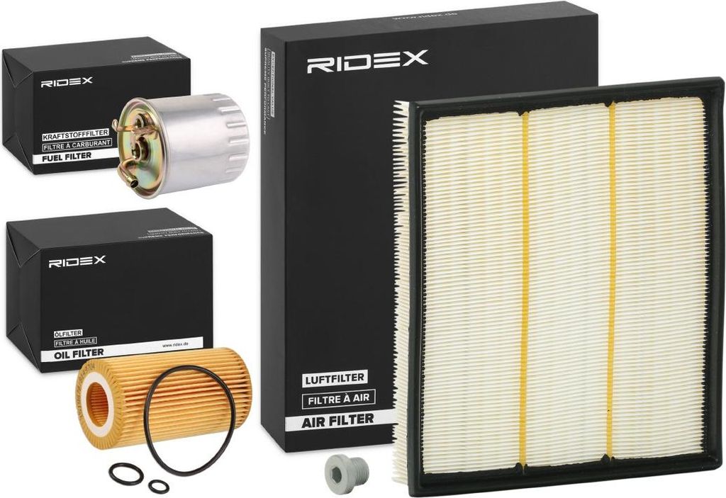 RIDEX Filterset Inspektionspaket Filtersatz passend für MERCEDES-BENZ SPRINTER 3-t Kasten (903) SPRINTER 3-t Bus (903) SPRINTER 2-t Kasten (901, 902)