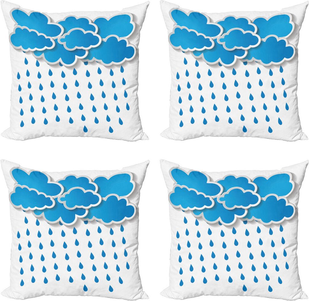 ABAKUHAUS Regen Kissenbezug Set (4 Stück), Geschwollene Wolken Rainy Day, Moderner Doppelseitiger Digitaldruck, 50 cm x 50 cm, Blau Weiss