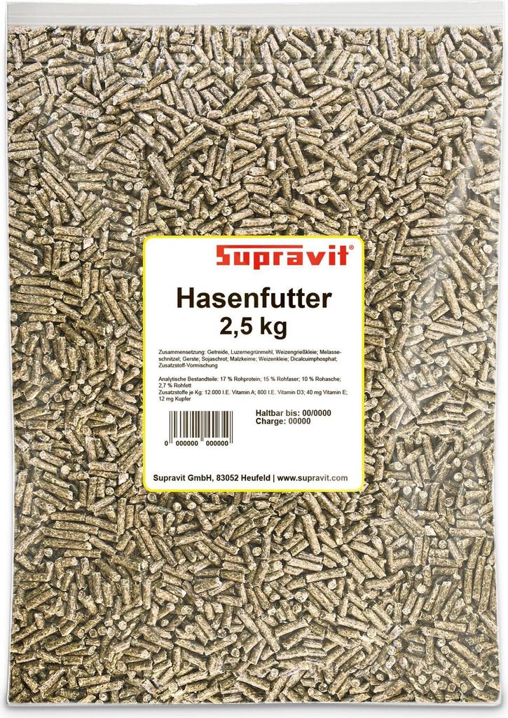 Supravit Hasenfutter & Kaninchenfutter 2,5kg | Alleinfutter für Zwergkaninchen, Kaninchen & Hasen | Ideal als Zucht und Aufzuchtfutter geeignet