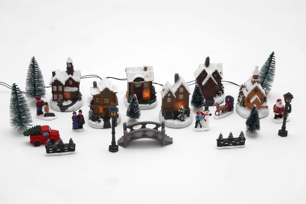LED Weihnachtsdorf - 25- teilig - Beleuchtetes Winter Dorf Produktbild 