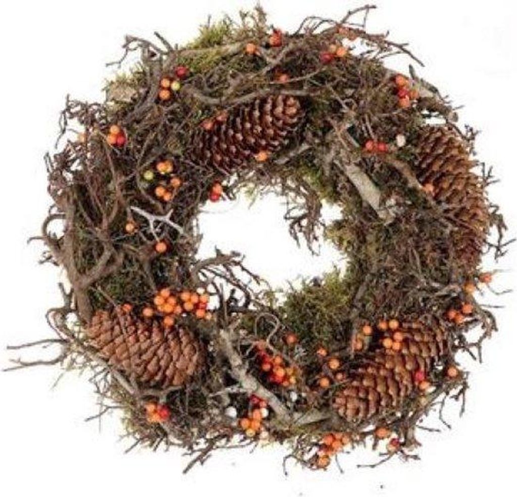 Kranz - DBT Kranz Bonsai - Country Holz - Naturmaterialien - Braun-Orange Beeren D 40 cm