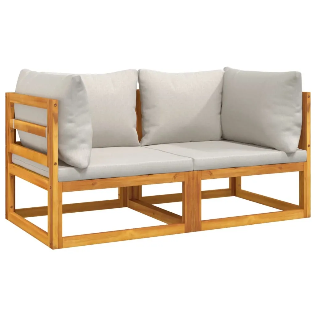 Canapés modulaires de terrasse 2 pièces bois d'acacia et coussins gris