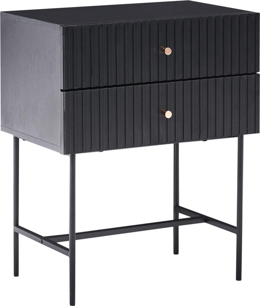 BELIANI Nachttisch Schwarz u. Gold mit 2 Schubladen Geriffelte Fronten MDF Faserplatte Modernes Design Nachtschrank Aufbewahrungsmöbel für Schlaf...