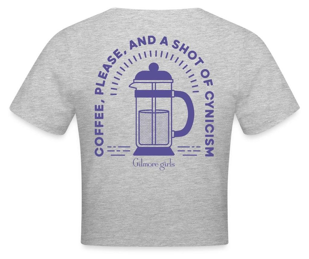 Spreadshirt Gilmore Girls French Press Mit Kaffeespruch Crop Top, XS, Grau meliert