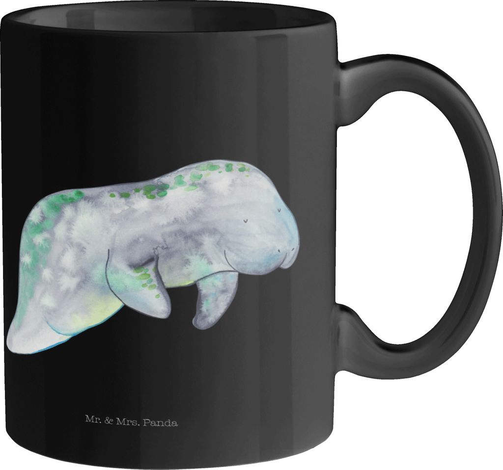Mr. & Mrs. Panda Kaffeetasse Seekuh Chillen - Schwarz - Geschenk, Becher, Meer, Essen, Zucker, Abnehmen, Kaffeebecher, Seekühe, Trinkbecher, hafer...