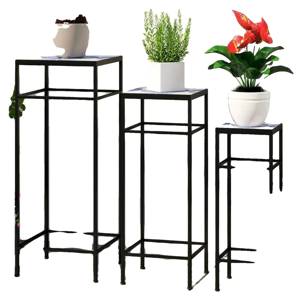 Supports pour plantes en mosaïque 71cm - Lot de 3 sellettes en métal