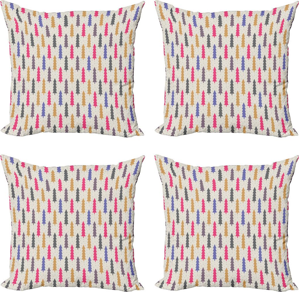 ABAKUHAUS Geometrischer Wald Kissenbezug Set (4 Stück), Baum-Schneeflocke, Moderner Doppelseitiger Digitaldruck, 40 cm x 40 cm, Mehrfarbig